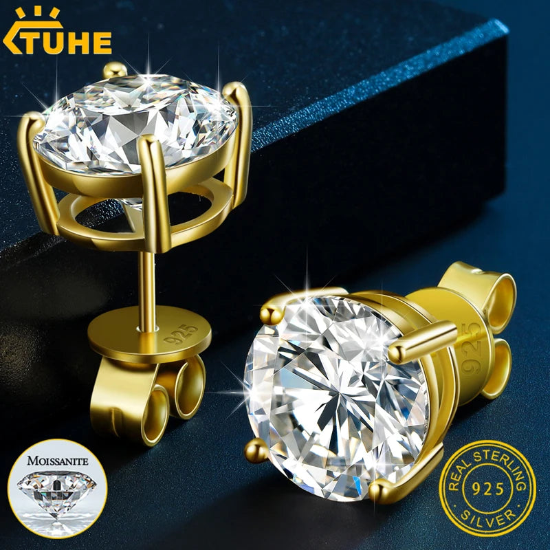 Classic Round Moissanite Earrings in 925 Sterling Silver for Unisex Fashion