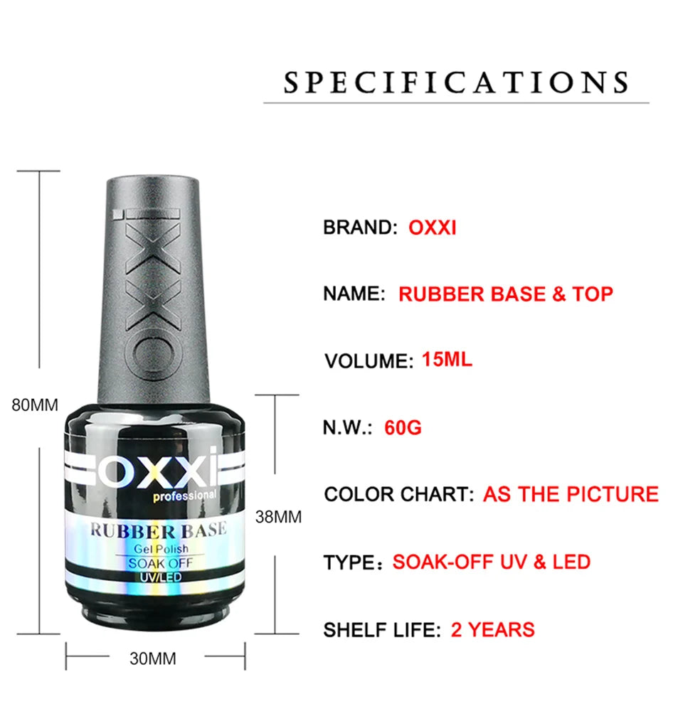 OXXI 15ml Base and Top Coat Gel Polish Semi-Permanent Rubber Varnish
