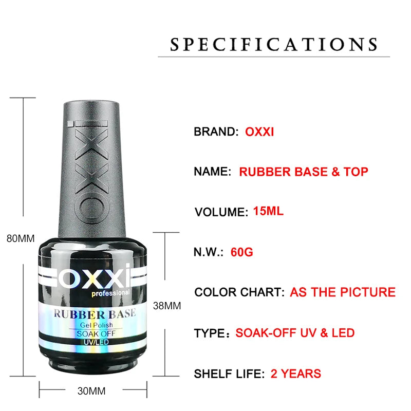 OXXI 15ml Base and Top Coat Gel Polish Semi-Permanent Rubber Varnish