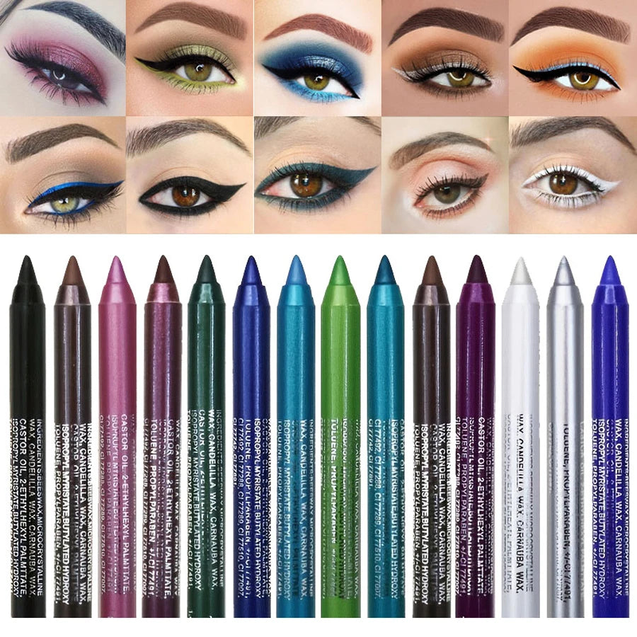 14-Color High Pigment Eyeliner Pen with Pearly Shimmer for Smokey Gothic Looks