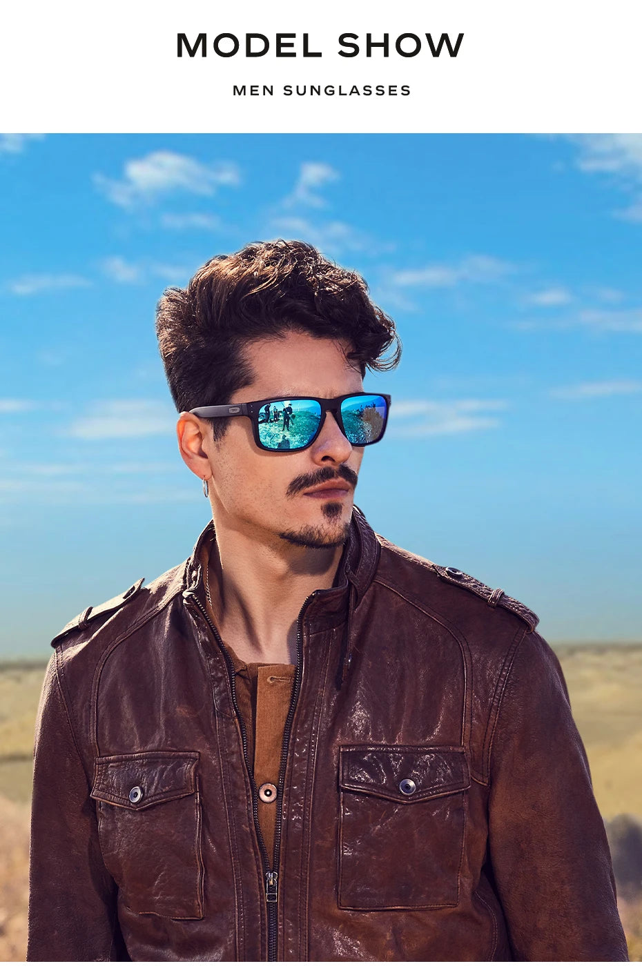 CaponI Blue Mirror Polarized Sunglasses for Men Vintage Square Frame Eyewear