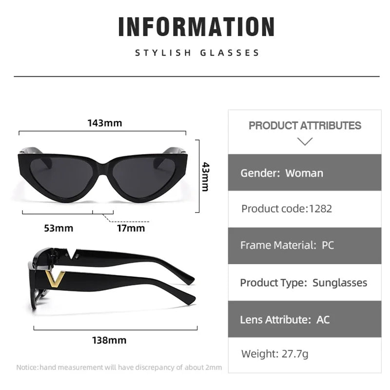 Luxury Glamour Women's V Designer Cat Eye Sunglasses UV400 Fashion 2024