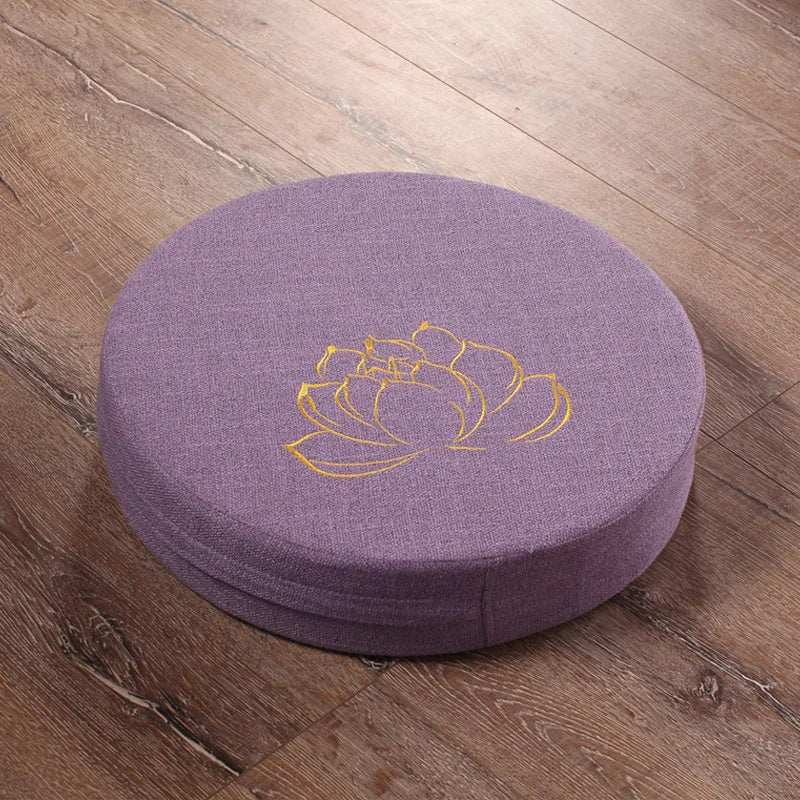 Round Yoga Meditation Cushion 40X6cm Linen Backrest Pillow for Relaxation
