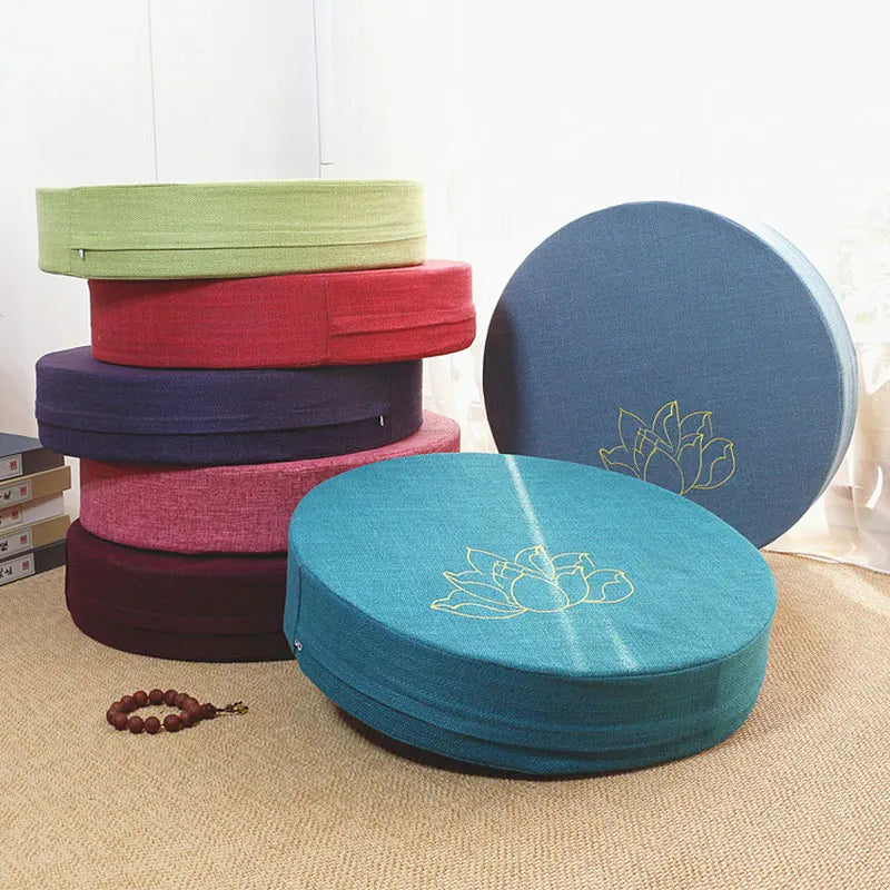 Round Yoga Meditation Cushion 40X6cm Linen Backrest Pillow for Relaxation
