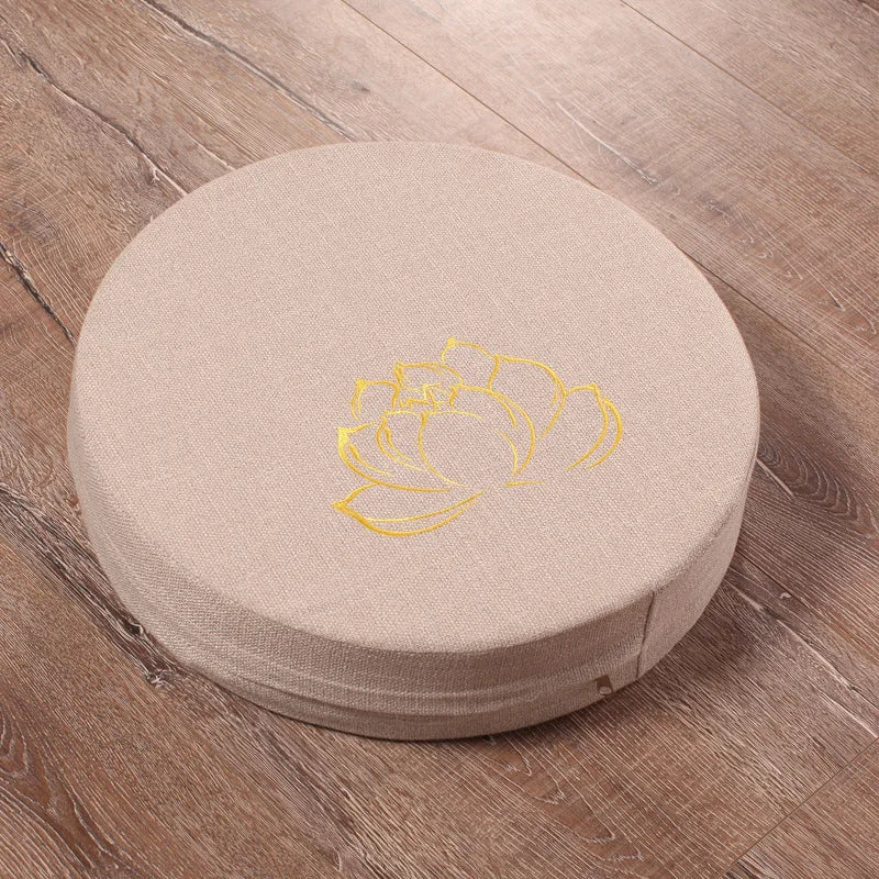 Round Yoga Meditation Cushion 40X6cm Linen Backrest Pillow for Relaxation