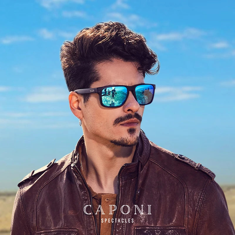 CaponI Blue Mirror Polarized Sunglasses for Men Vintage Square Frame Eyewear