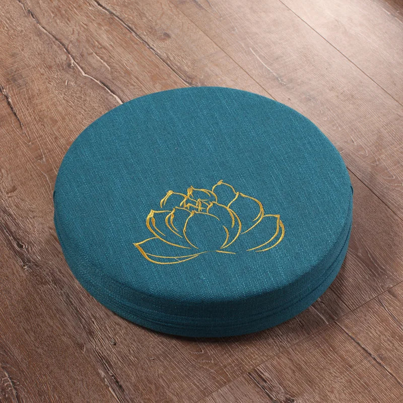Round Yoga Meditation Cushion 40X6cm Linen Backrest Pillow for Relaxation