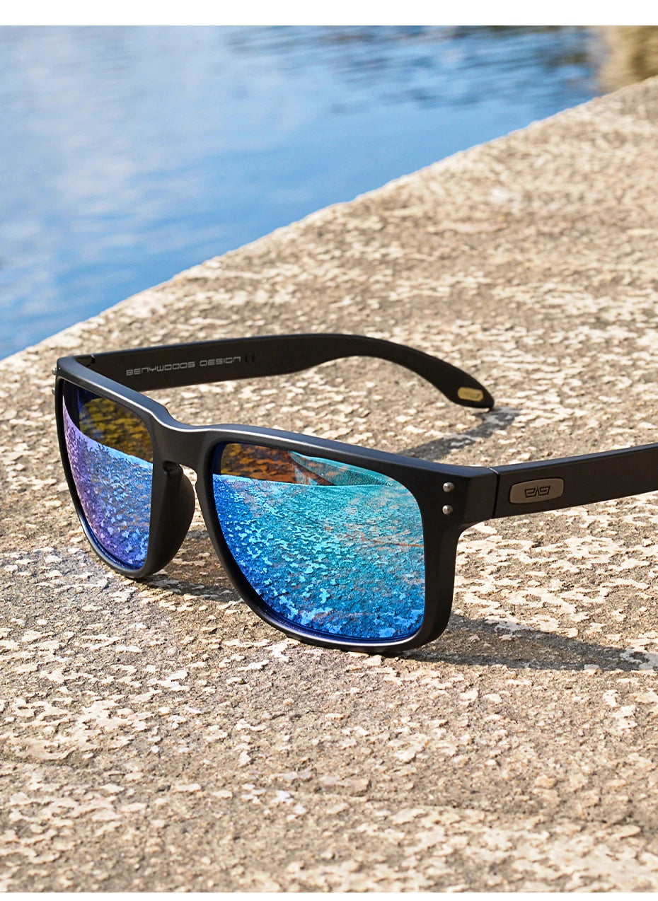 CaponI Blue Mirror Polarized Sunglasses for Men Vintage Square Frame Eyewear