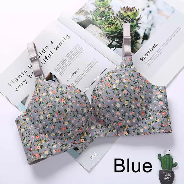 Women Floral Print Seamless Bra Wire Free Push Up Lingerie for All Seasons