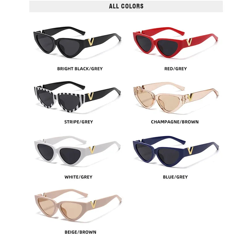 Luxury Glamour Women's V Designer Cat Eye Sunglasses UV400 Fashion 2024