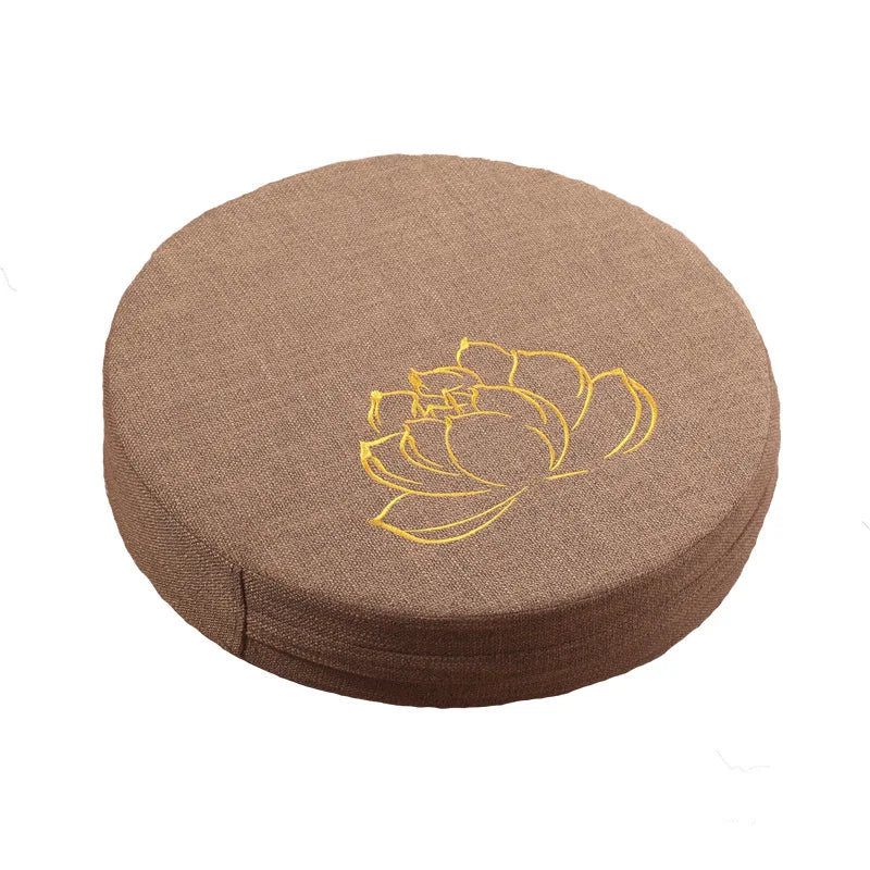 Round Yoga Meditation Cushion 40X6cm Linen Backrest Pillow for Relaxation