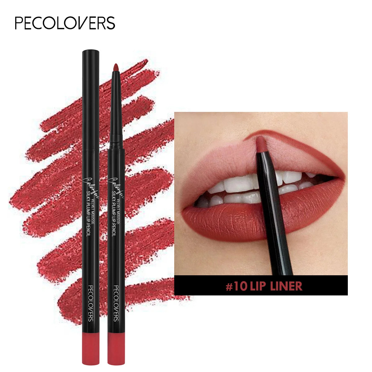 Waterproof Matte Lipliner Pencil in Red Long Lasting Non-Stick Moisturizing Tint