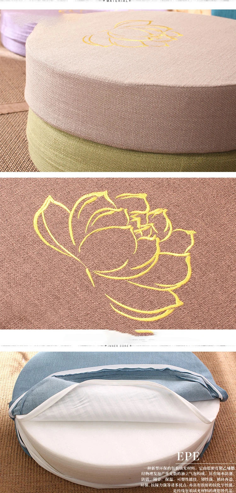 Round Yoga Meditation Cushion 40X6cm Linen Backrest Pillow for Relaxation