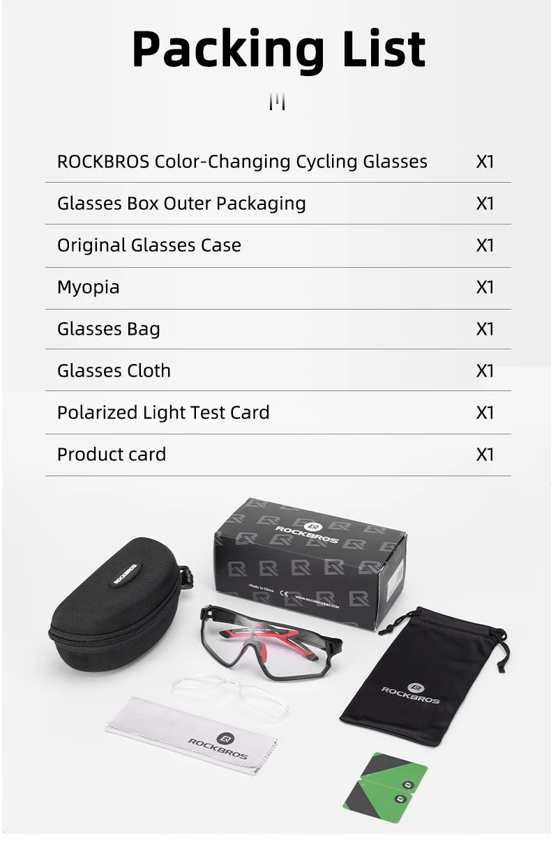 Rockbros Photochromic Cycling Glasses UV400 Protection for MTB and Road Bike