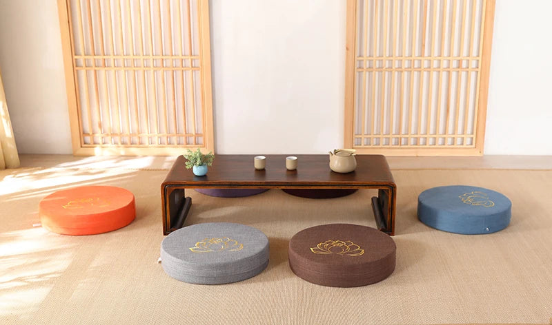 Round Yoga Meditation Cushion 40X6cm Linen Backrest Pillow for Relaxation