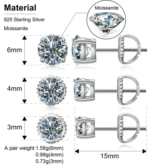 Classic Round Moissanite Earrings in 925 Sterling Silver for Unisex Fashion