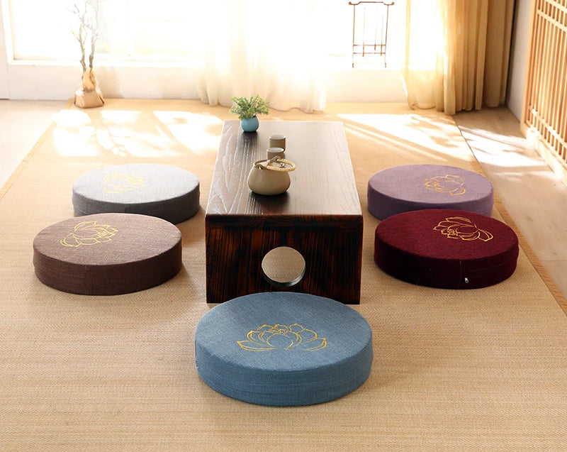 Round Yoga Meditation Cushion 40X6cm Linen Backrest Pillow for Relaxation
