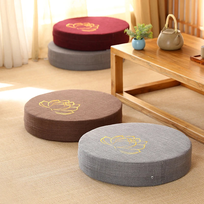 Round Yoga Meditation Cushion 40X6cm Linen Backrest Pillow for Relaxation
