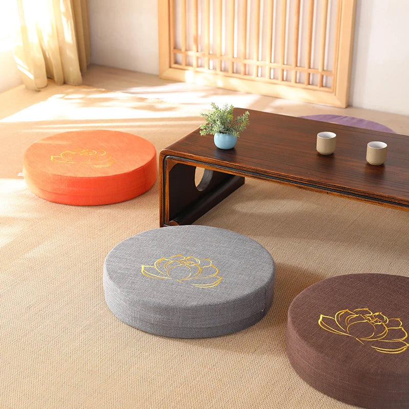 Round Yoga Meditation Cushion 40X6cm Linen Backrest Pillow for Relaxation