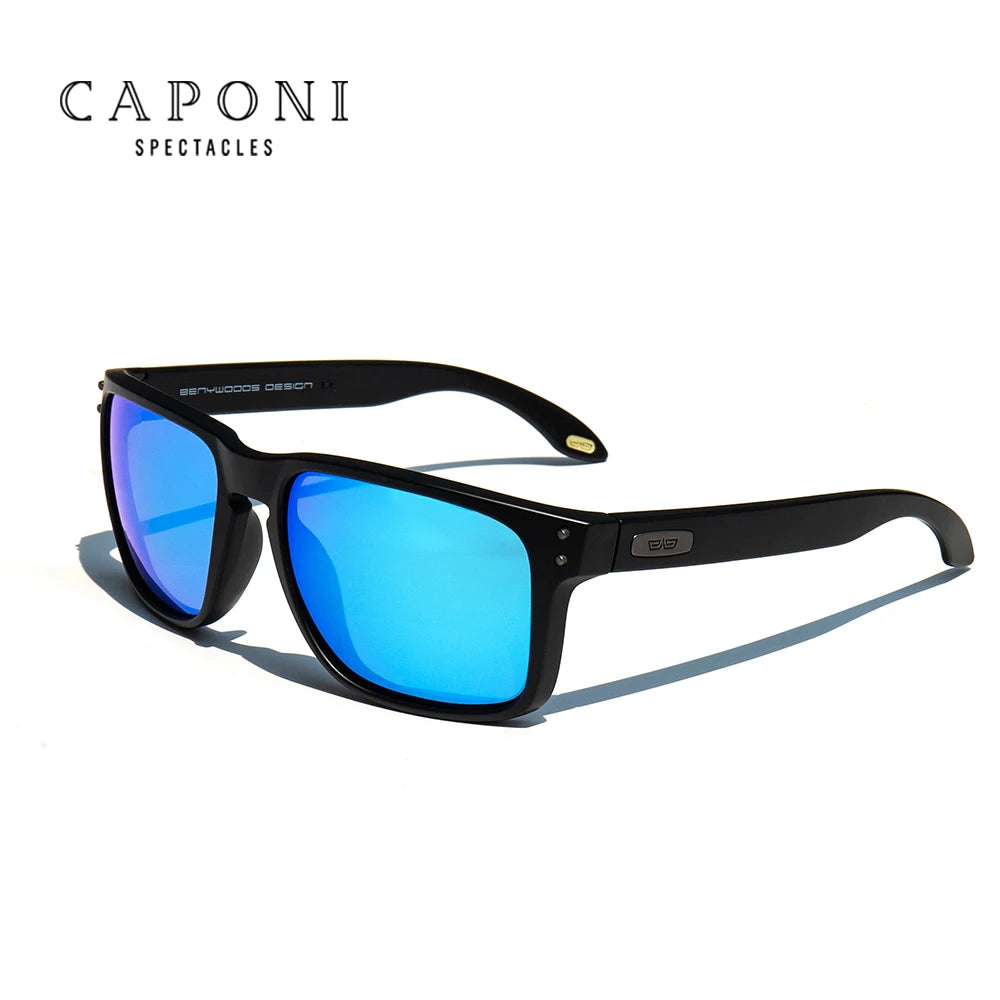 CaponI Blue Mirror Polarized Sunglasses for Men Vintage Square Frame Eyewear