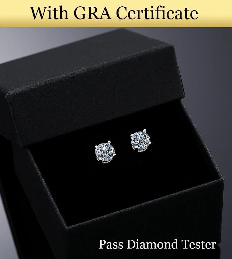 Classic Round Moissanite Earrings in 925 Sterling Silver for Unisex Fashion