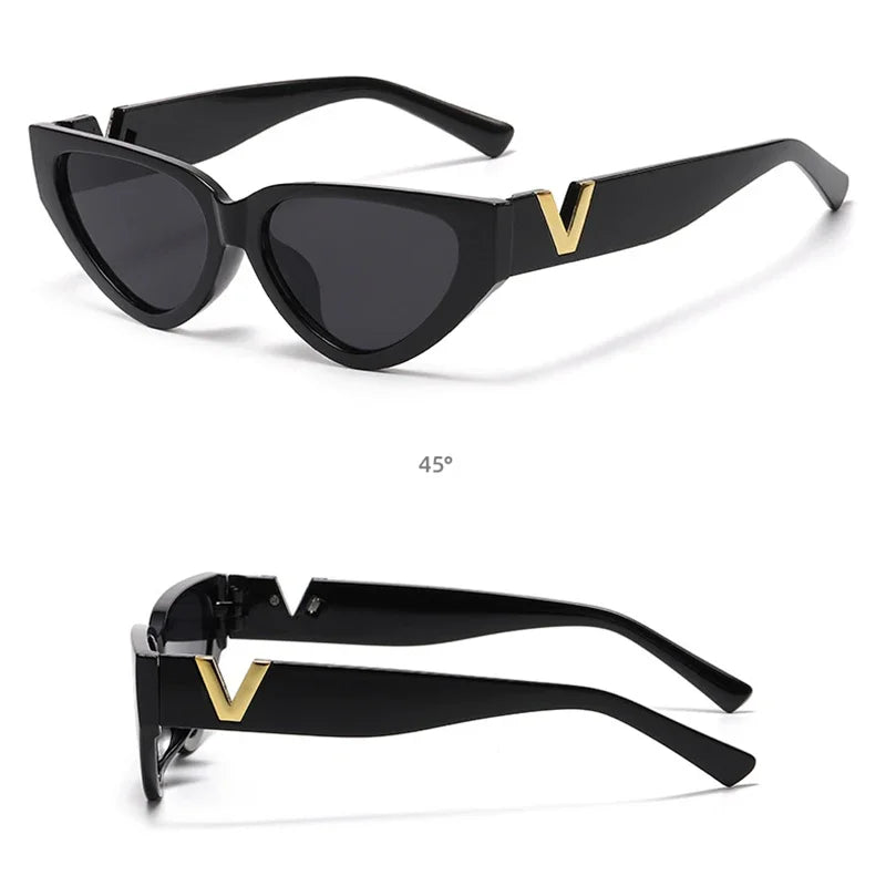 Luxury Glamour Women's V Designer Cat Eye Sunglasses UV400 Fashion 2024