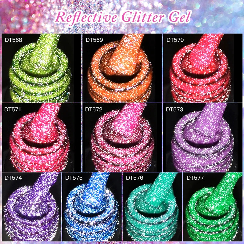 Meet Across 7ml Pink Fluorescent Reflective Gel Nail Polish Glitter Neon Varnish