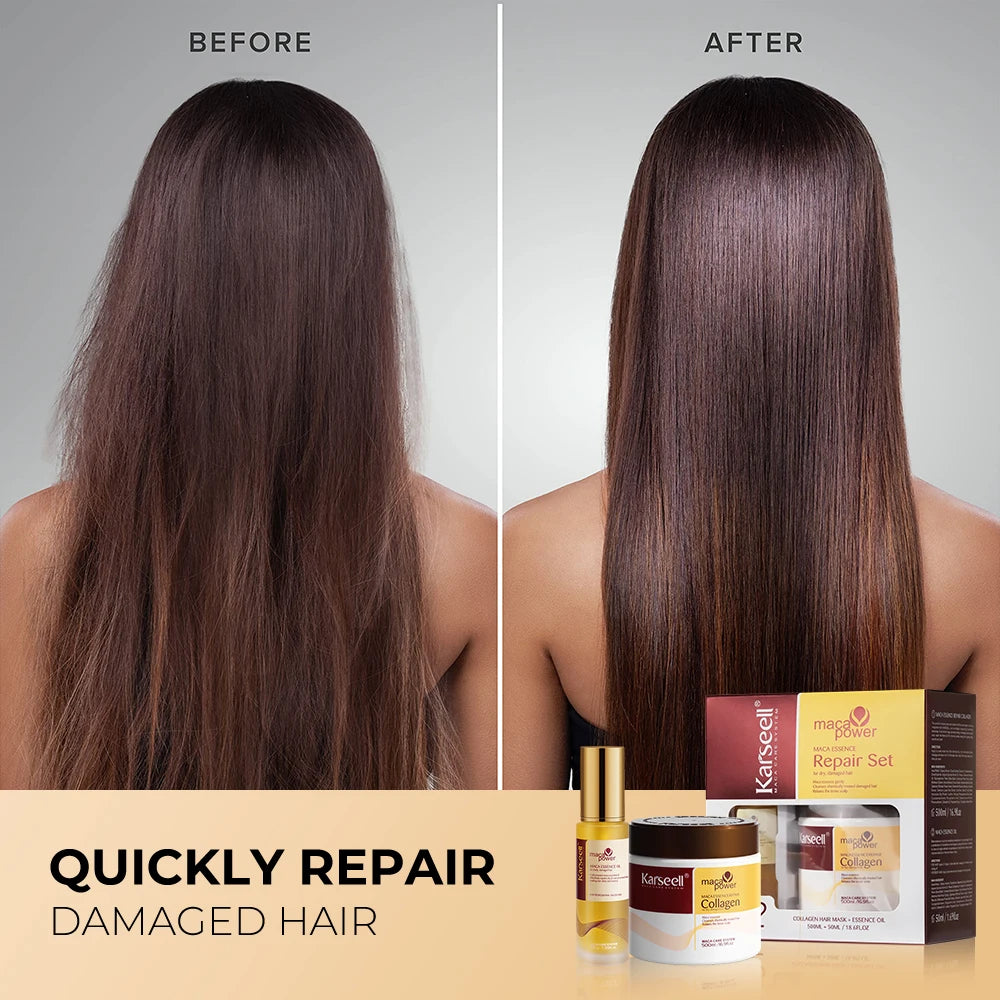Karseell Collagen Hair Mask and Argan Oil Serum Set for Dry Damaged Hair
