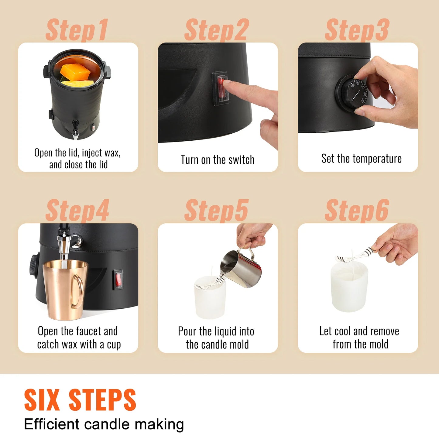 VEVOR 6.5L Wax Melter Large Electric Pot with Easy Pour Spout and Temperature Control