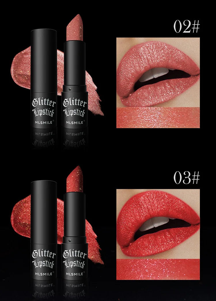 7 Colors Waterproof Glitter Lipstick Long Lasting Metallic Makeup for Women