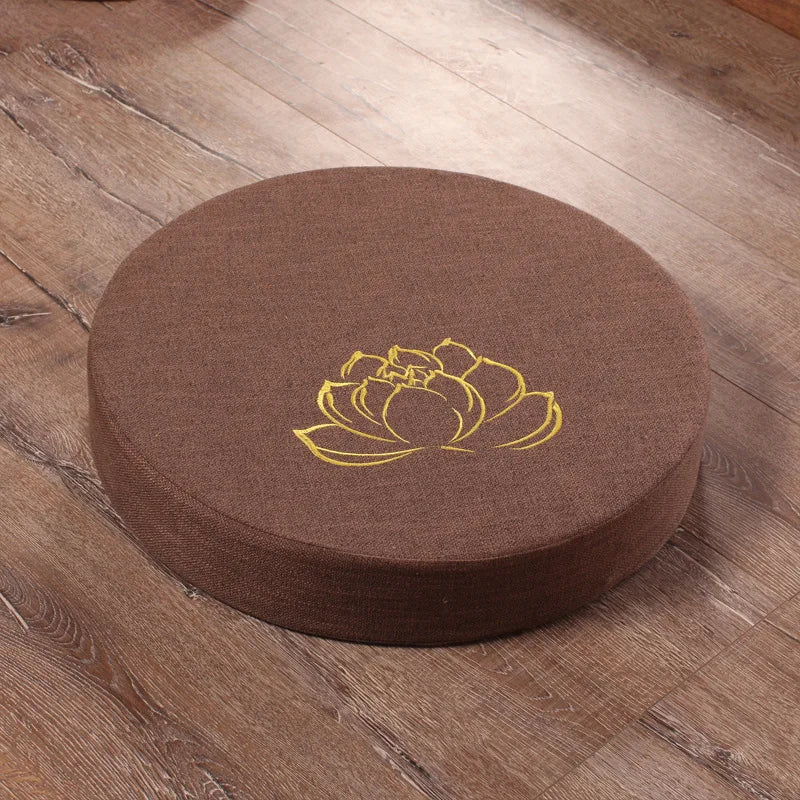 Round Yoga Meditation Cushion 40X6cm Linen Backrest Pillow for Relaxation