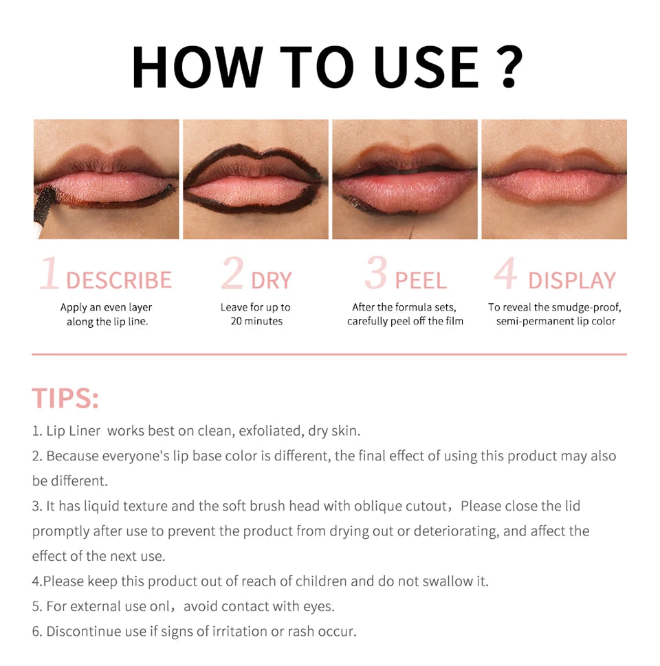 Waterproof Lip Liner Peel Off Tattoo Long Lasting Matte Lip Tint in Brown