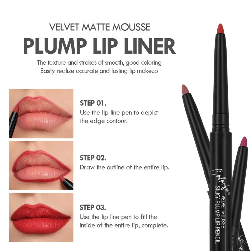 Waterproof Matte Lipliner Pencil in Red Long Lasting Non-Stick Moisturizing Tint