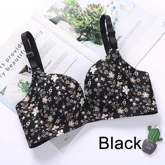 Women Floral Print Seamless Bra Wire Free Push Up Lingerie for All Seasons