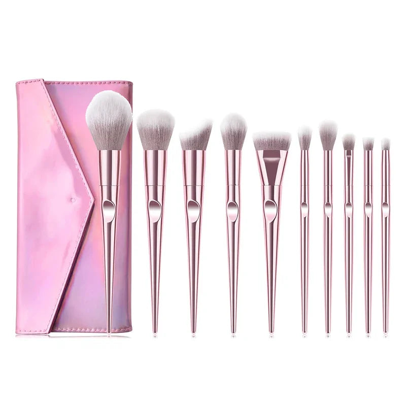 10 Pcs Pro Makeup Brushes Set With Bag Foundation Eyebrow Eyeshadow Cosmetic Tools