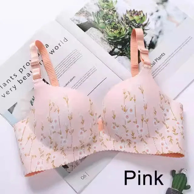 Women Floral Print Seamless Bra Wire Free Push Up Lingerie for All Seasons