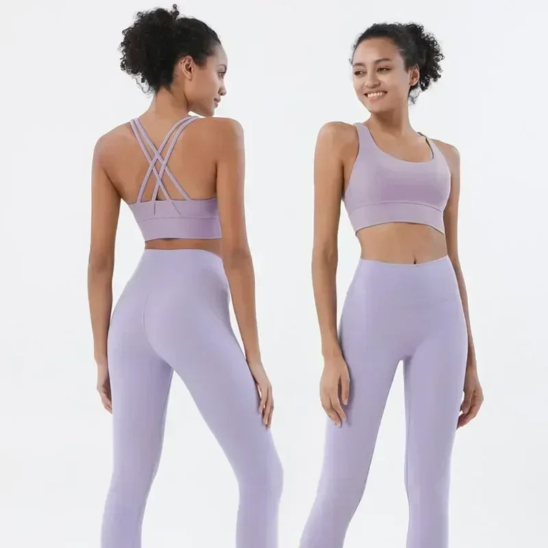 Women's High Waist Yoga Leggings and Tops Fitness Sportswear Set