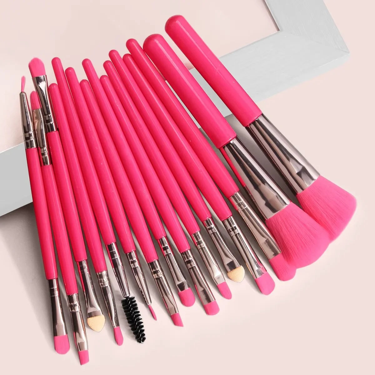 13 15 Piece Nylon Makeup Brush Set For Eyeshadow Foundation With Soft Cosmetic Tools In Carry Bag