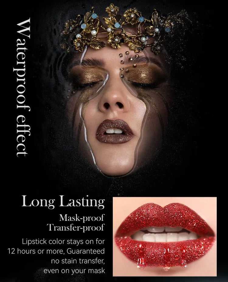 7 Colors Waterproof Glitter Lipstick Long Lasting Metallic Makeup for Women