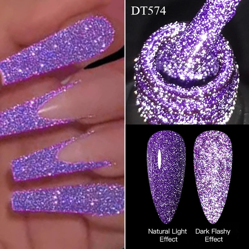 Meet Across 7ml Pink Fluorescent Reflective Gel Nail Polish Glitter Neon Varnish