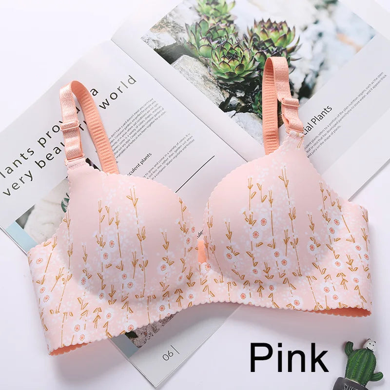 Women Floral Print Seamless Push Up Bra Wire Free Lingerie for All Seasons
