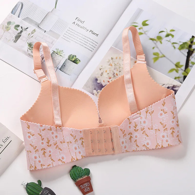 Women Floral Print Seamless Bra Wire Free Push Up Lingerie for All Seasons