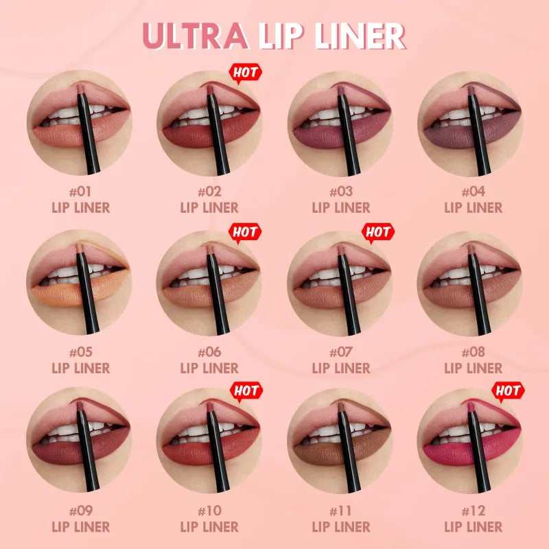 Waterproof Matte Lipliner Pencil Red Tint Long Lasting Moisturizing Makeup