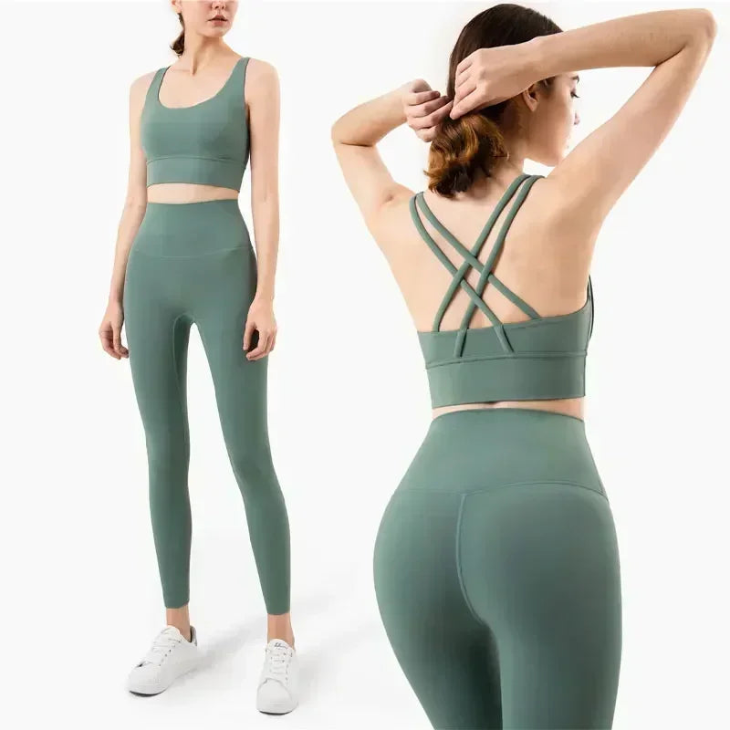 Women's High Waist Yoga Leggings and Tops Fitness Sportswear Set