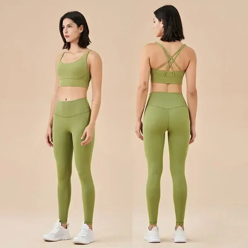 Women's High Waist Yoga Leggings and Tops Fitness Sportswear Set