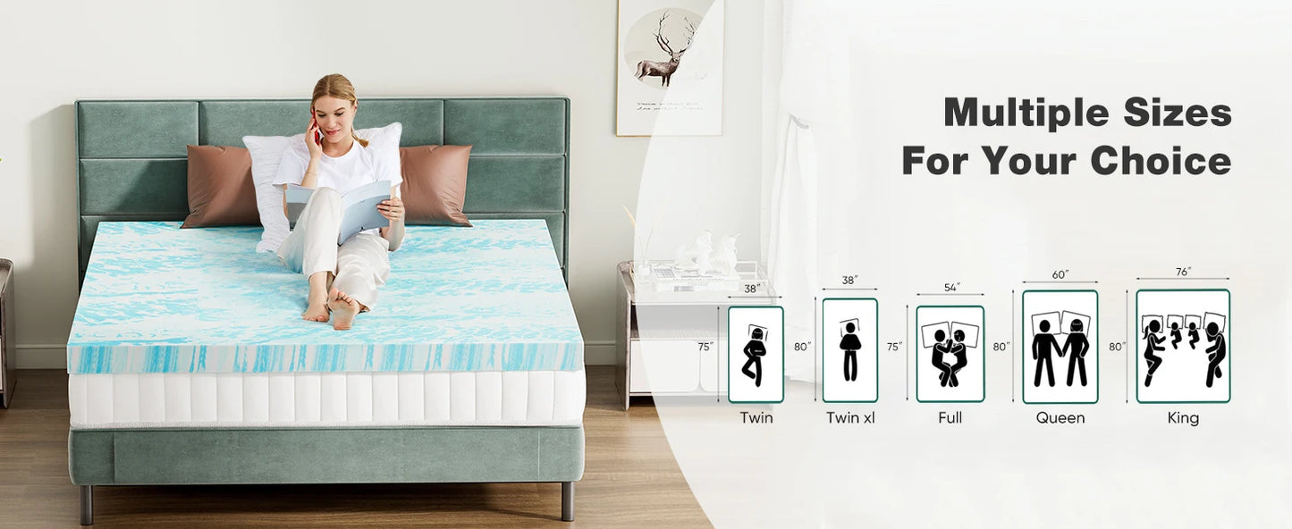 JHK Gel Memory Foam Mattress Topper 2-3 Inch Full Size Cooling Soft And Breathable Bed Topper For Bedroom Furniture