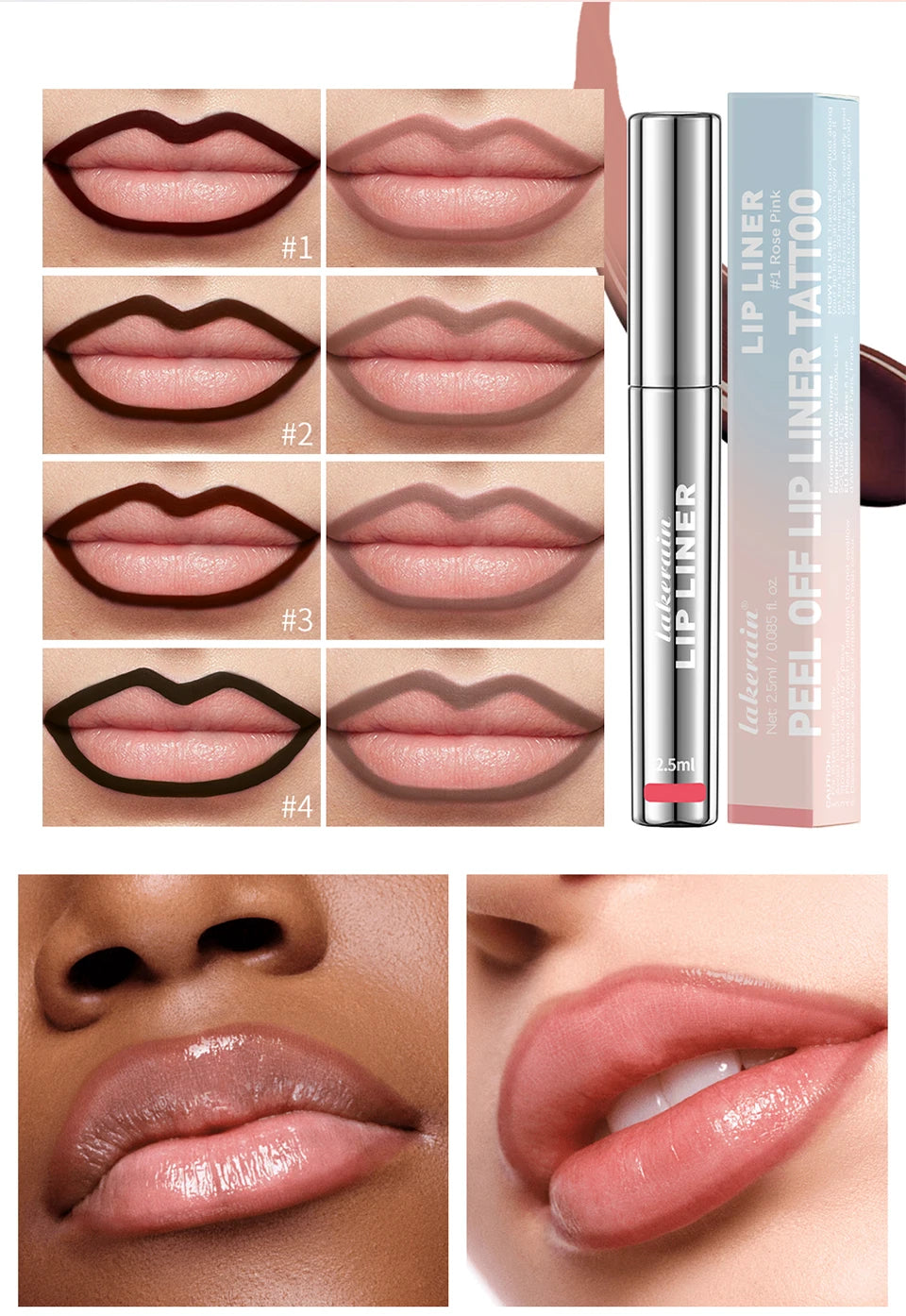 Waterproof Lip Liner Peel Off Tattoo Long Lasting Matte Lip Tint in Brown