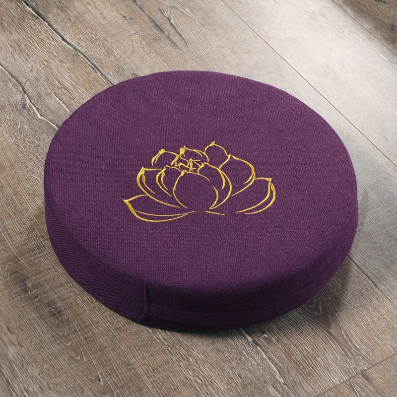Round Yoga Meditation Cushion 40X6cm Linen Backrest Pillow for Relaxation