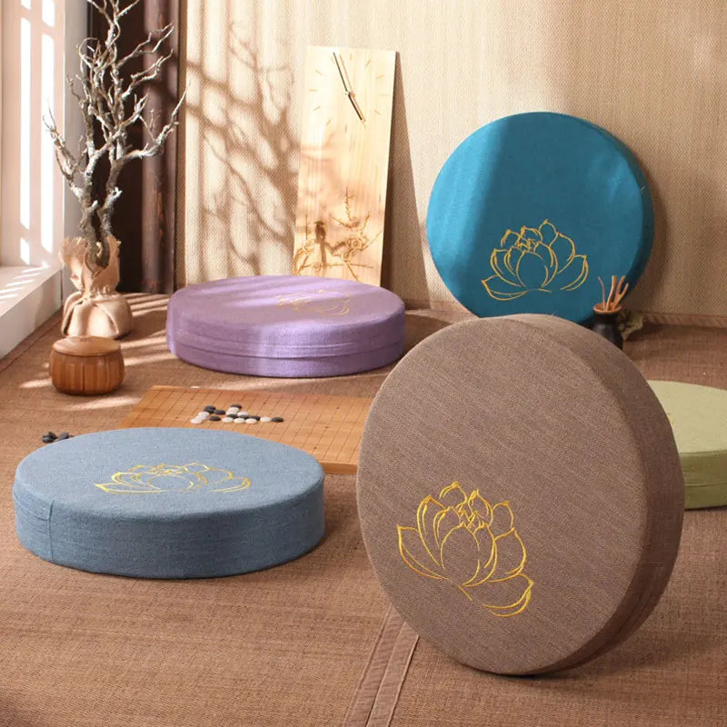 Round Yoga Meditation Cushion 40X6cm Linen Backrest Pillow for Relaxation