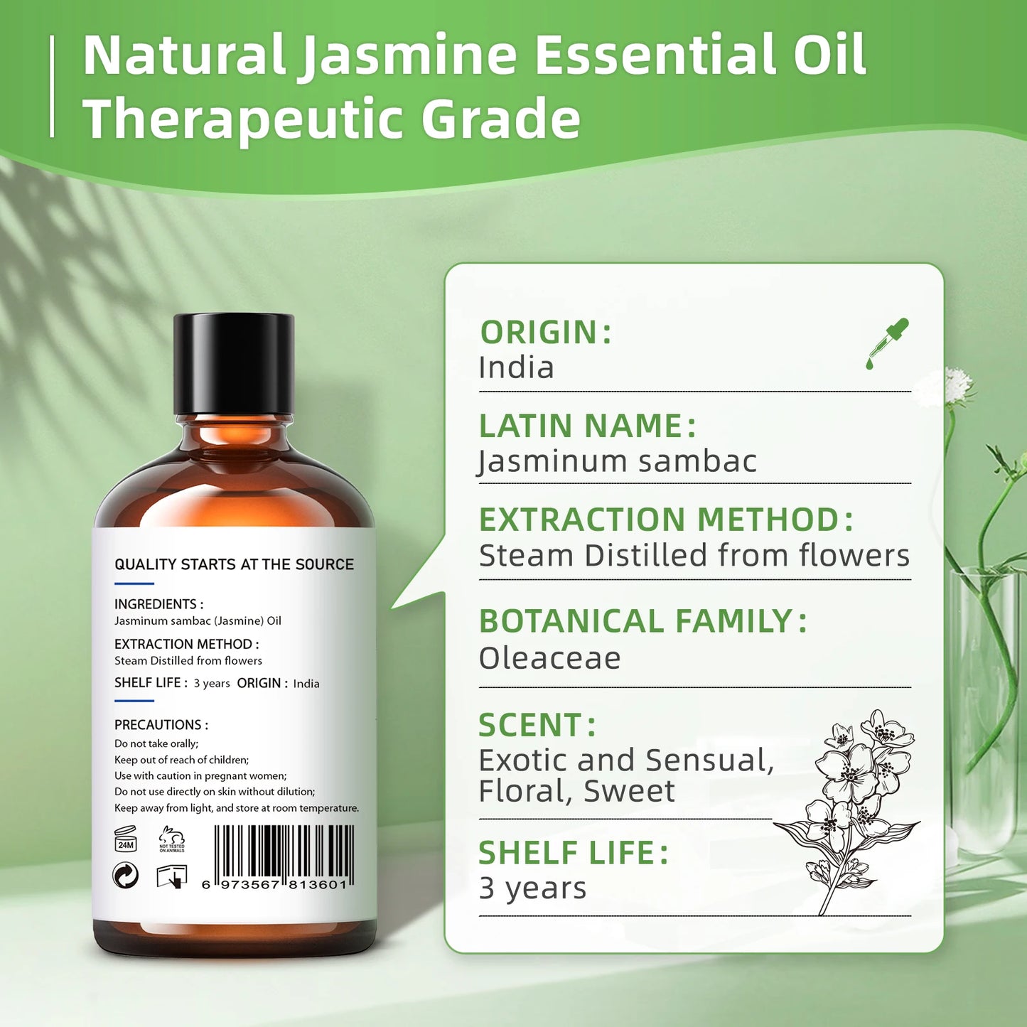 HIQILI 100ML Pure Jasmine Ylang Ylang Orange Essential Oil for Diffusers and Massage